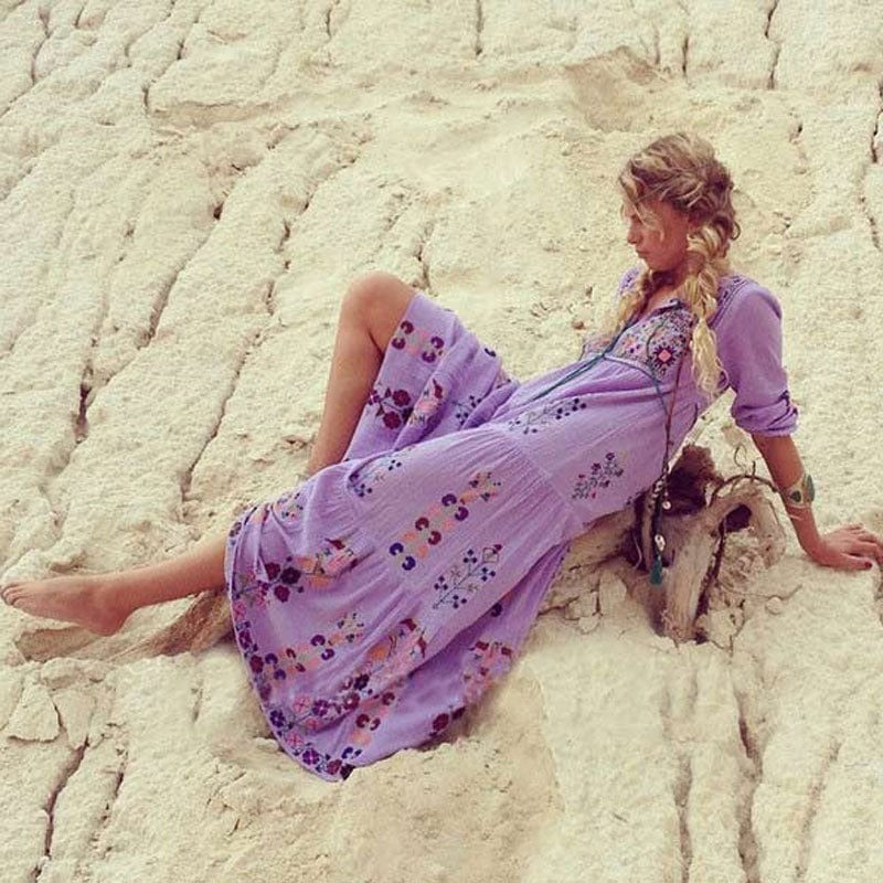Boho Inspired Floral Embroidered Maxi Dress – Grace in Every Stitch