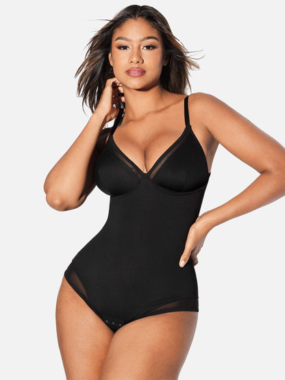 Feelingirl V Neck Tummy Control Thong Bodysuit