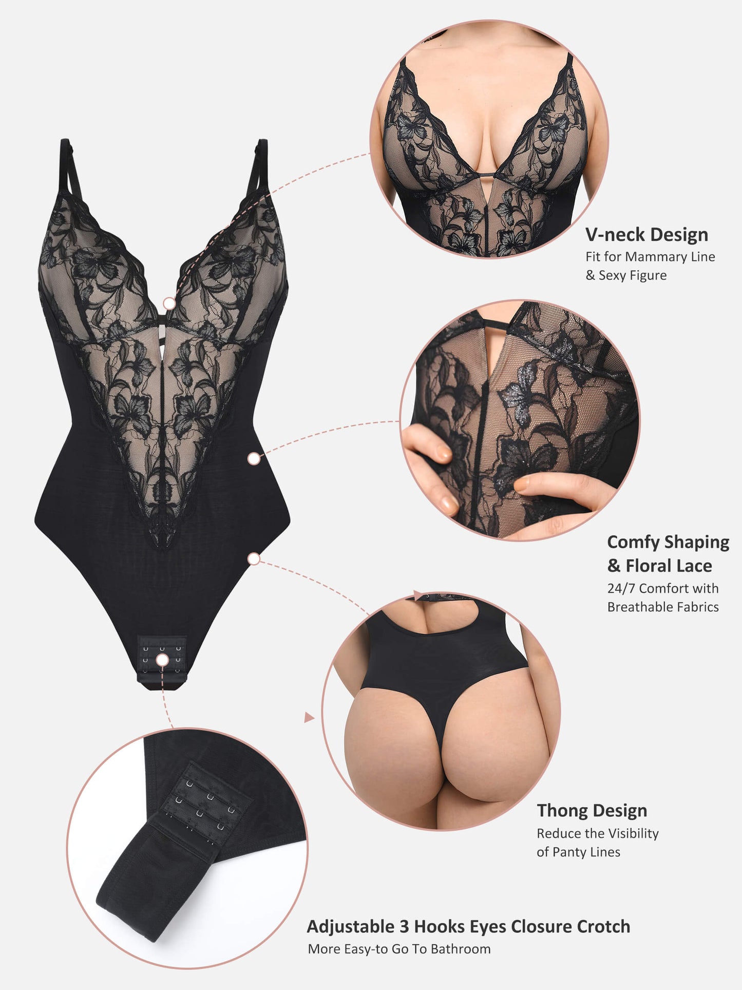 Feelingirl Sculpting Lace Shapewear Thong Bodysuit