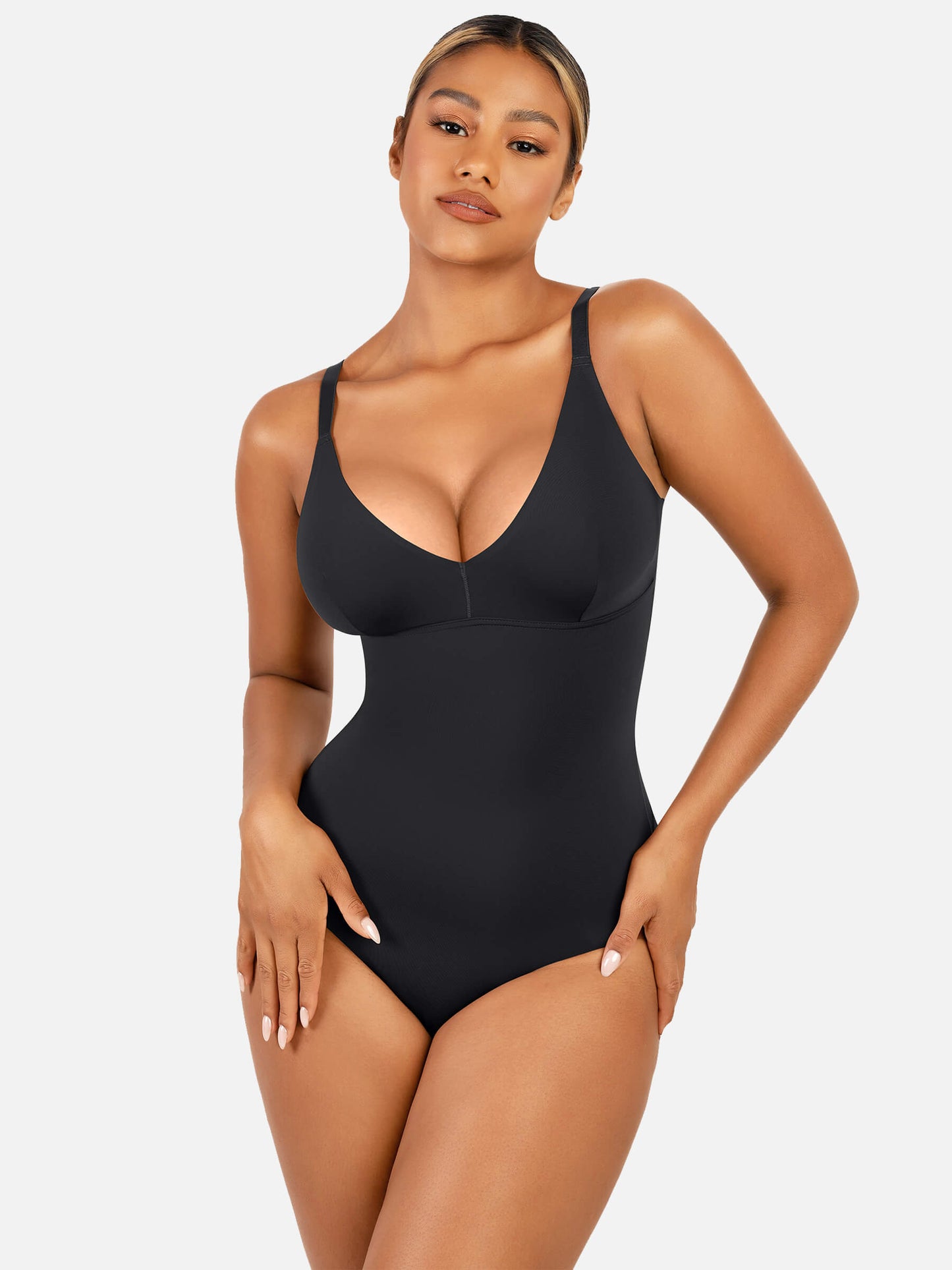 Feelingirl V Neck Tummy Control Thong Bodysuit