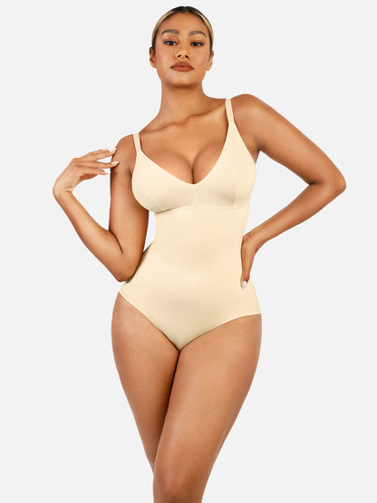 Feelingirl V Neck Tummy Control Thong Bodysuit