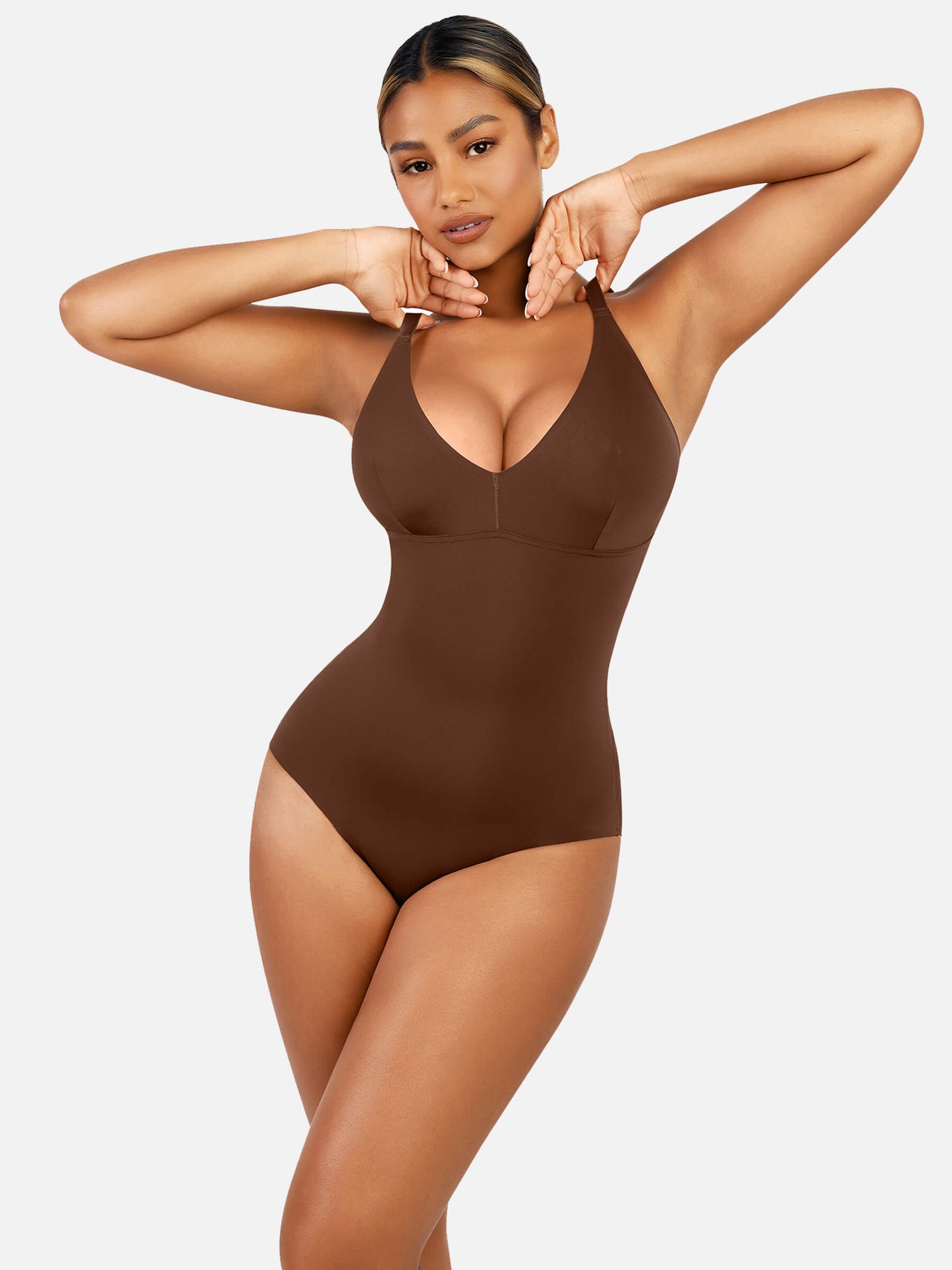 Feelingirl V Neck Tummy Control Thong Bodysuit