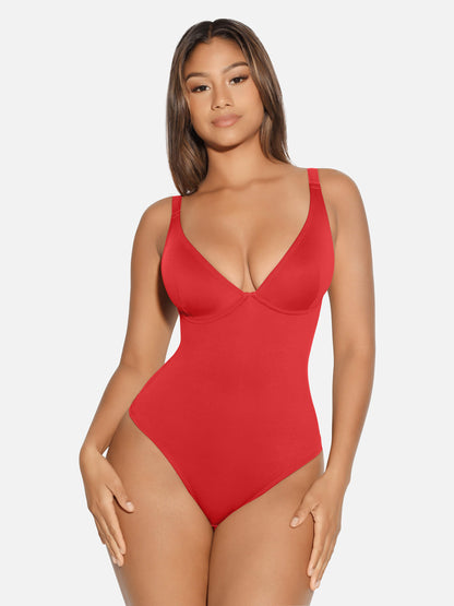 Feelingirl V Neck Tummy Control Thong Bodysuit