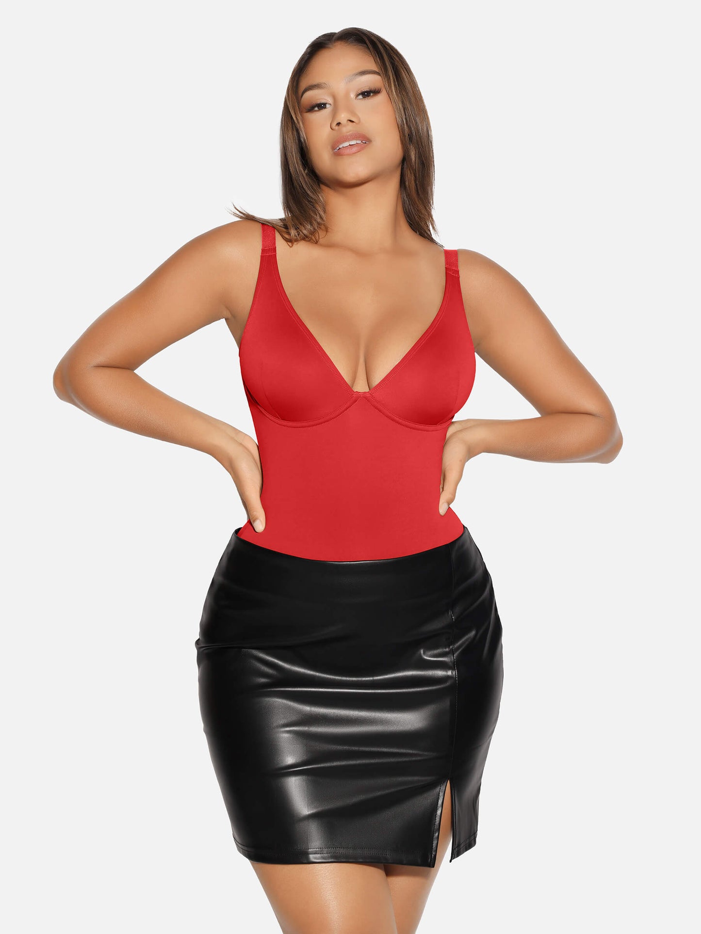 Feelingirl V Neck Tummy Control Thong Bodysuit