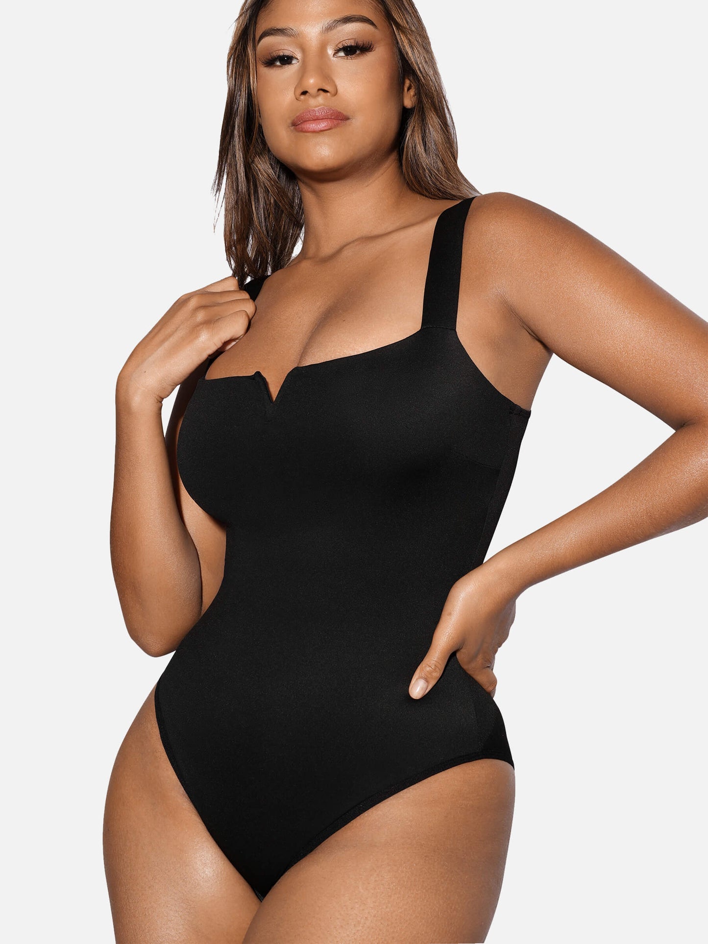 Feelingirl V Neck Tummy Control Thong Bodysuit