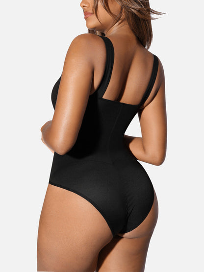 Feelingirl V Neck Tummy Control Thong Bodysuit