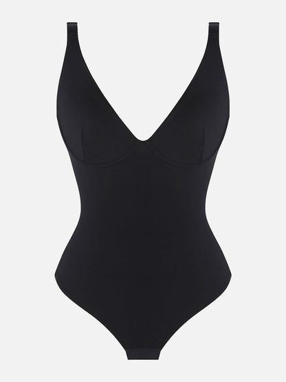 Feelingirl V Neck Tummy Control Thong Bodysuit