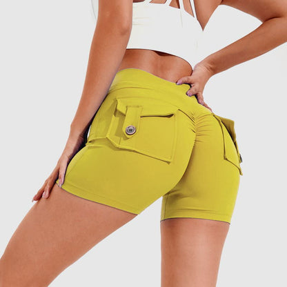 YOGENE High Waist Hip Lifting Shorts with Pockets