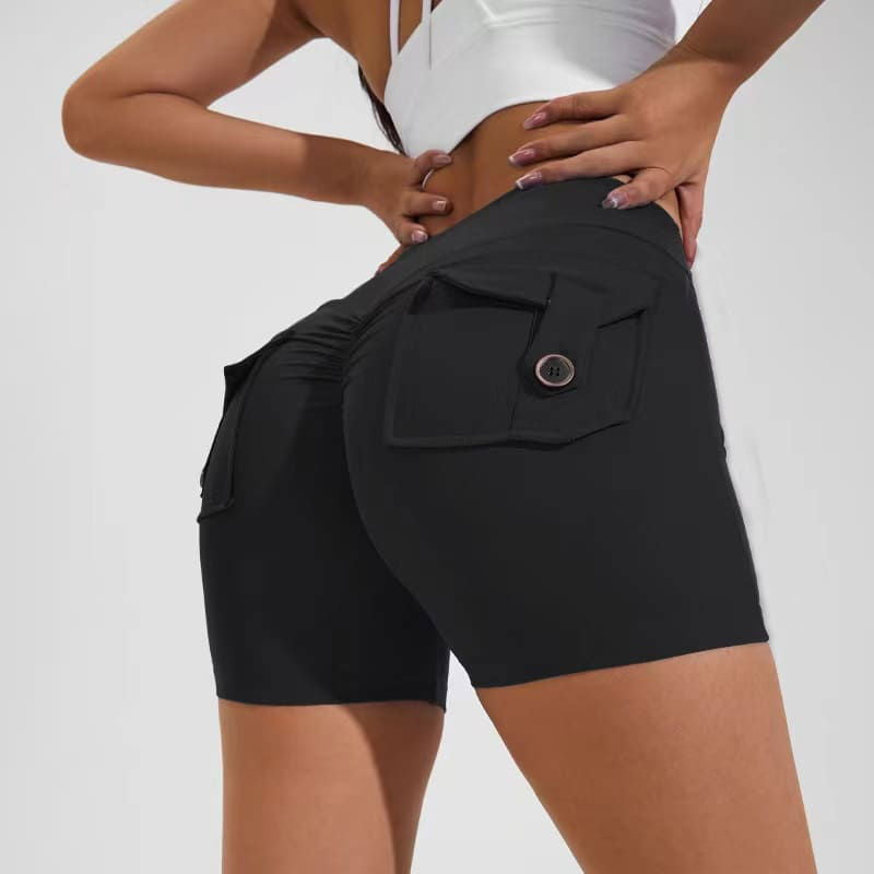 YOGENE High Waist Hip Lifting Shorts with Pockets