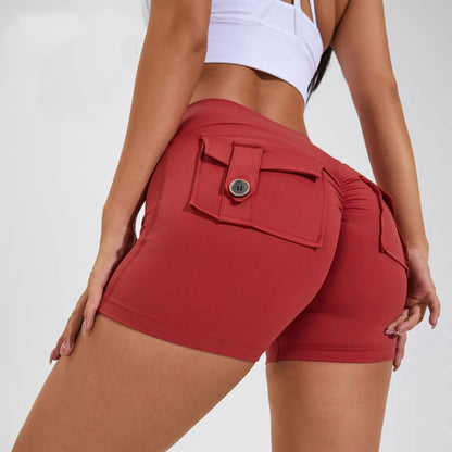 YOGENE High Waist Hip Lifting Shorts with Pockets