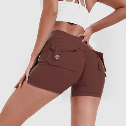 YOGENE High Waist Hip Lifting Shorts with Pockets