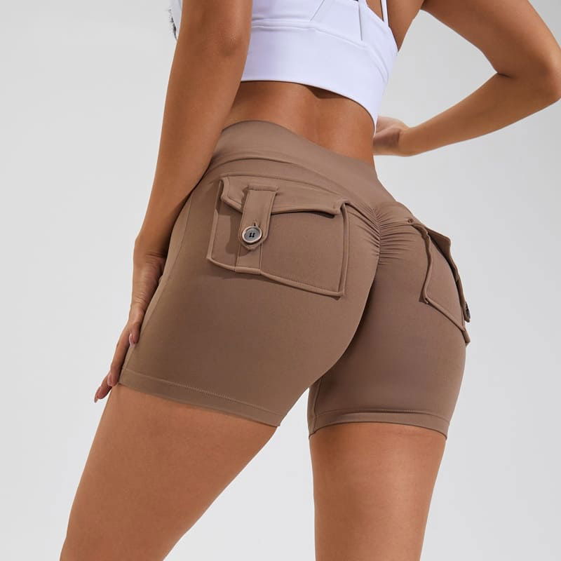 YOGENE High Waist Hip Lifting Shorts with Pockets