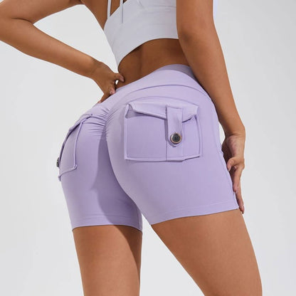 YOGENE High Waist Hip Lifting Shorts with Pockets