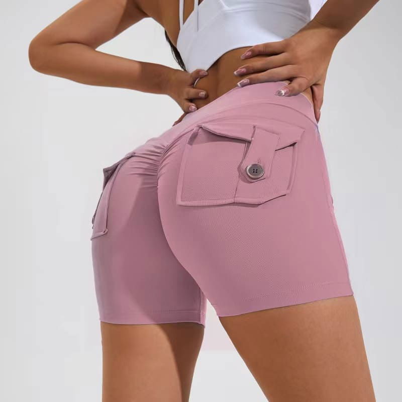 YOGENE High Waist Hip Lifting Shorts with Pockets