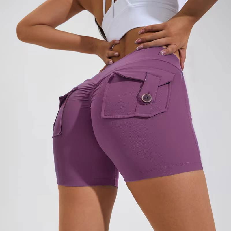 YOGENE High Waist Hip Lifting Shorts with Pockets