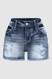 Star & Striped Embroidered Ripped Raw Hem Denim Shorts