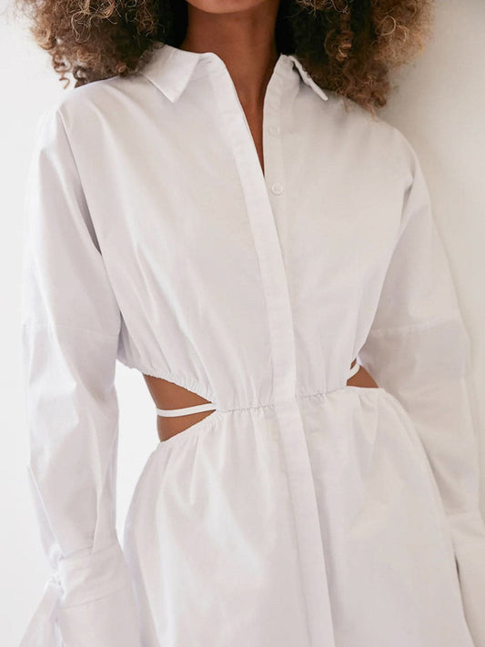 Solid Waist Cutout Shirt Dress