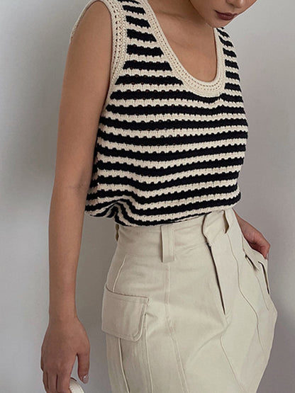 Classy Stripe Crochet Sweater Vest