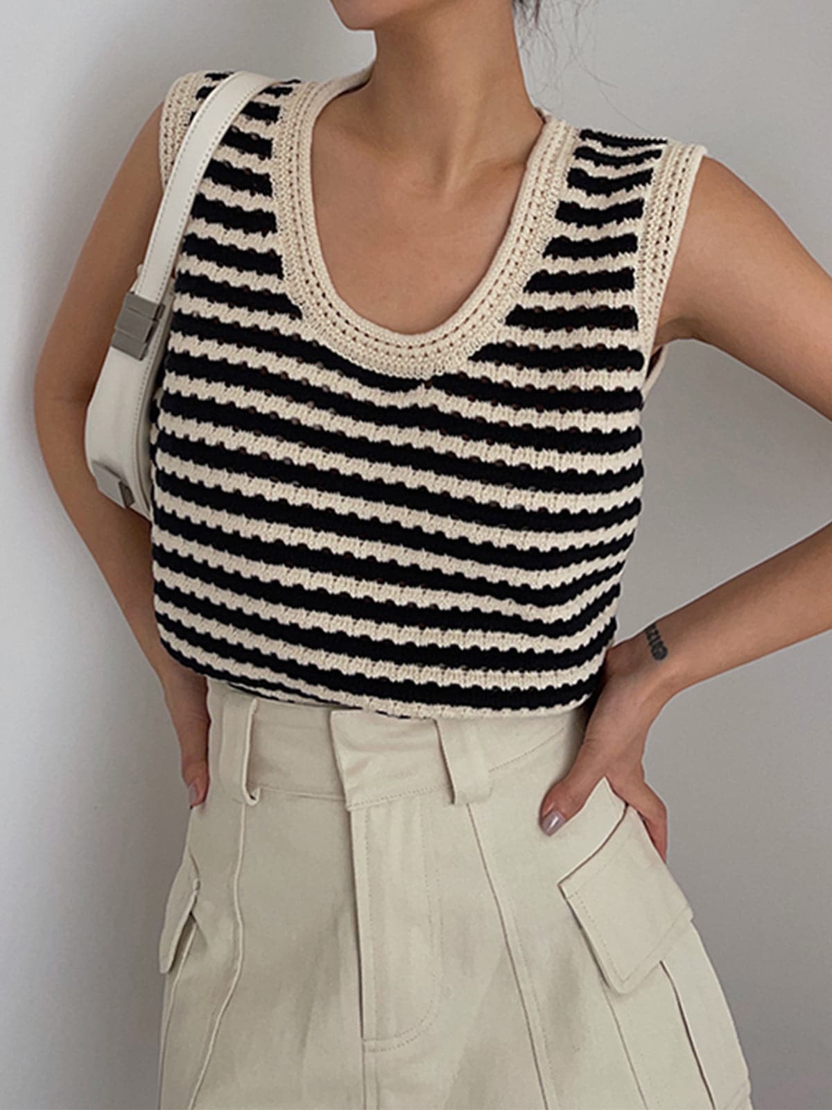 Classy Stripe Crochet Sweater Vest