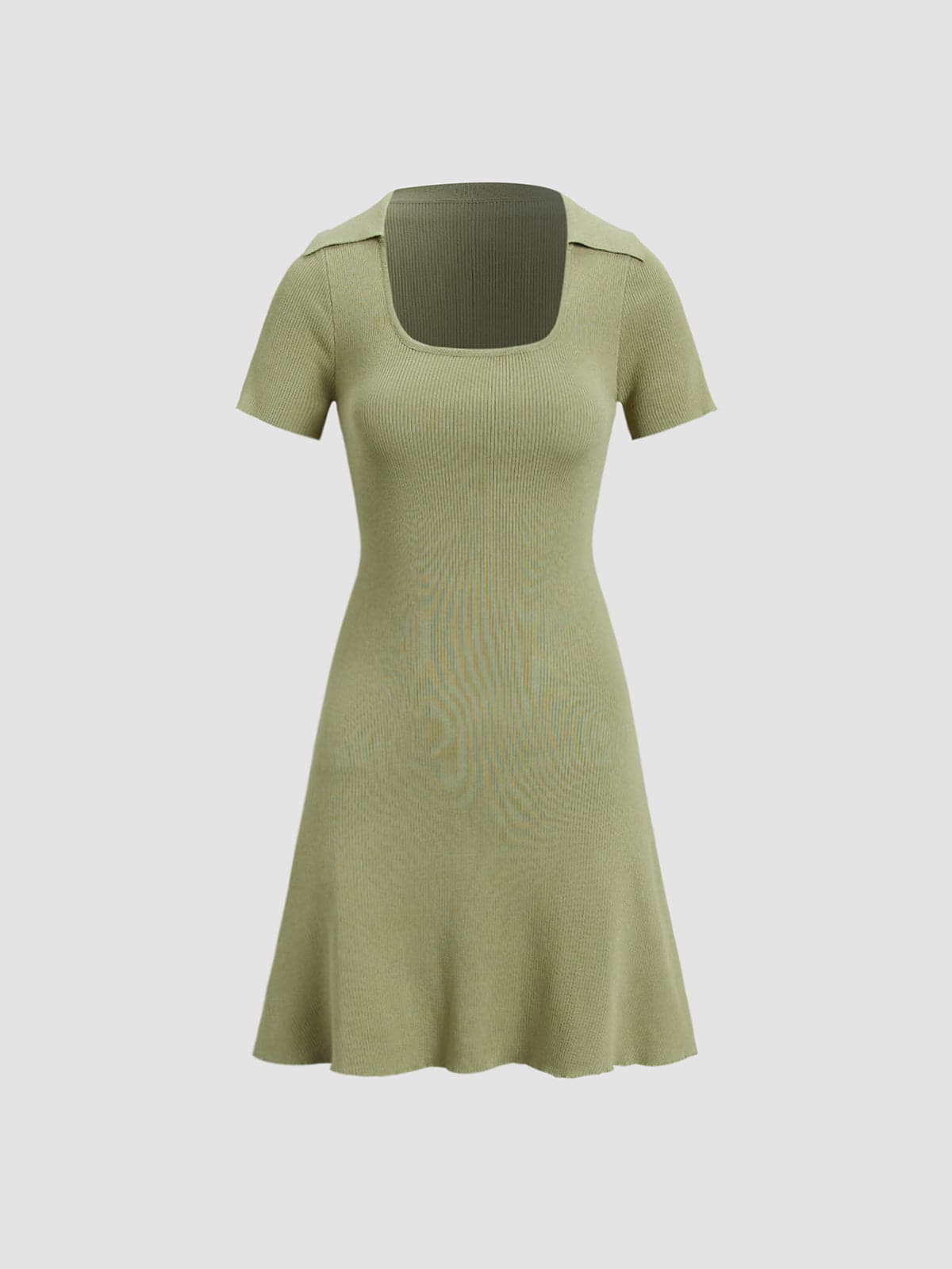 Collared Ribbed Square Neck Short Dress