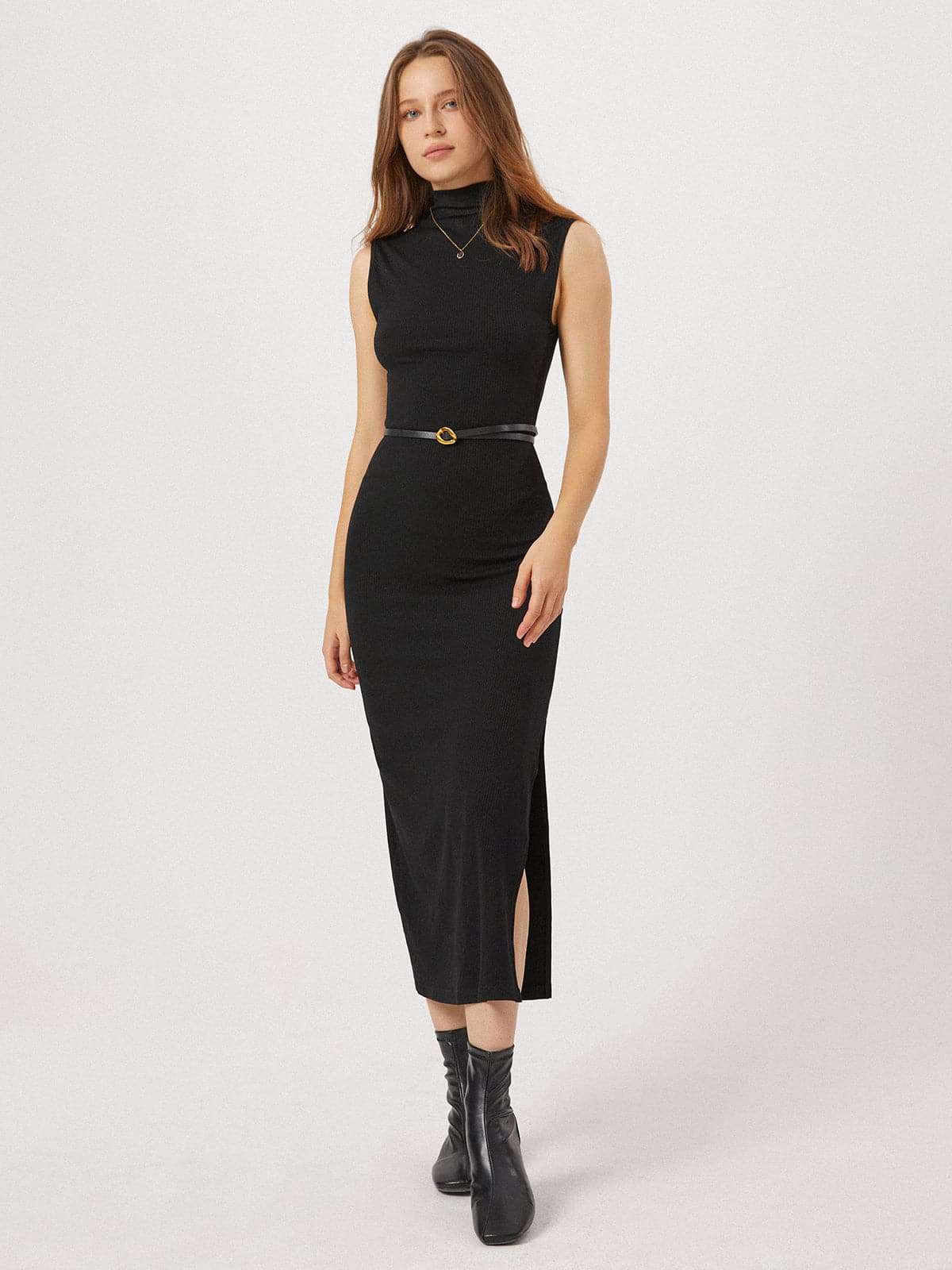 Opening Night Slit Mockneck Long Dress