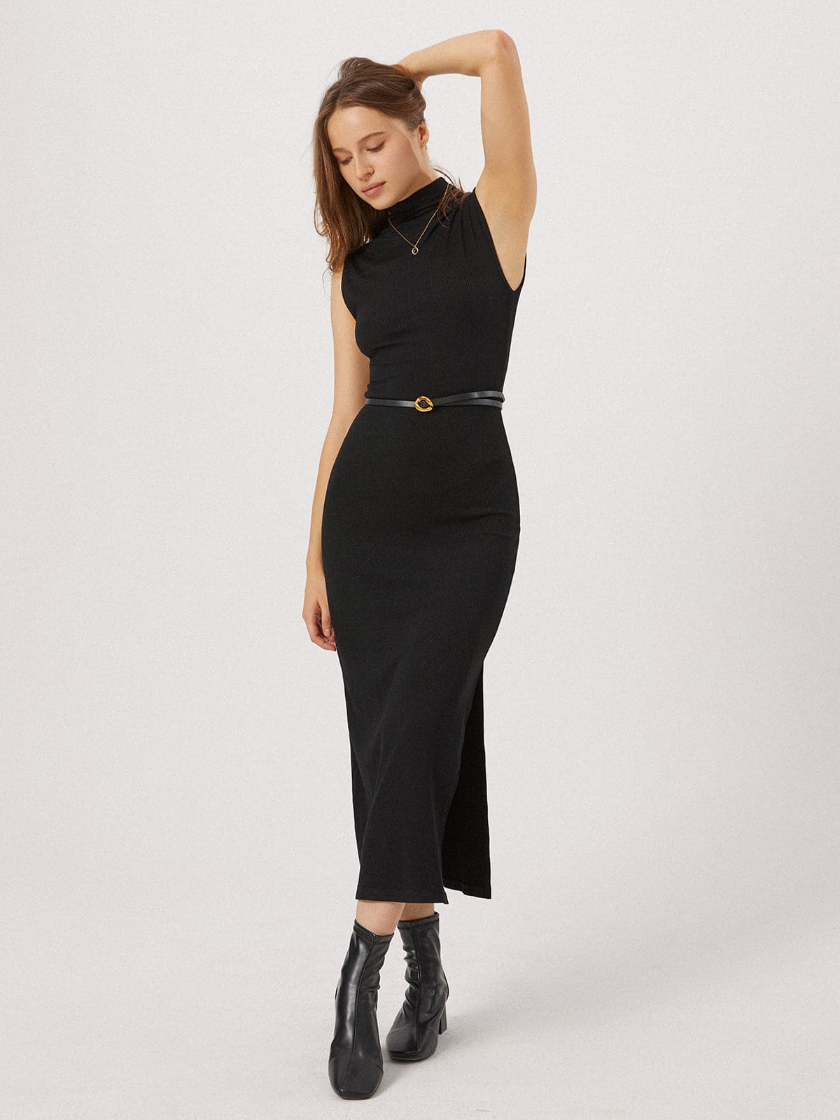 Opening Night Slit Mockneck Long Dress