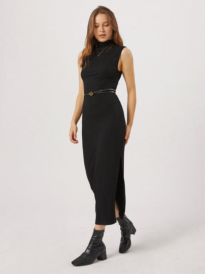 Opening Night Slit Mockneck Long Dress