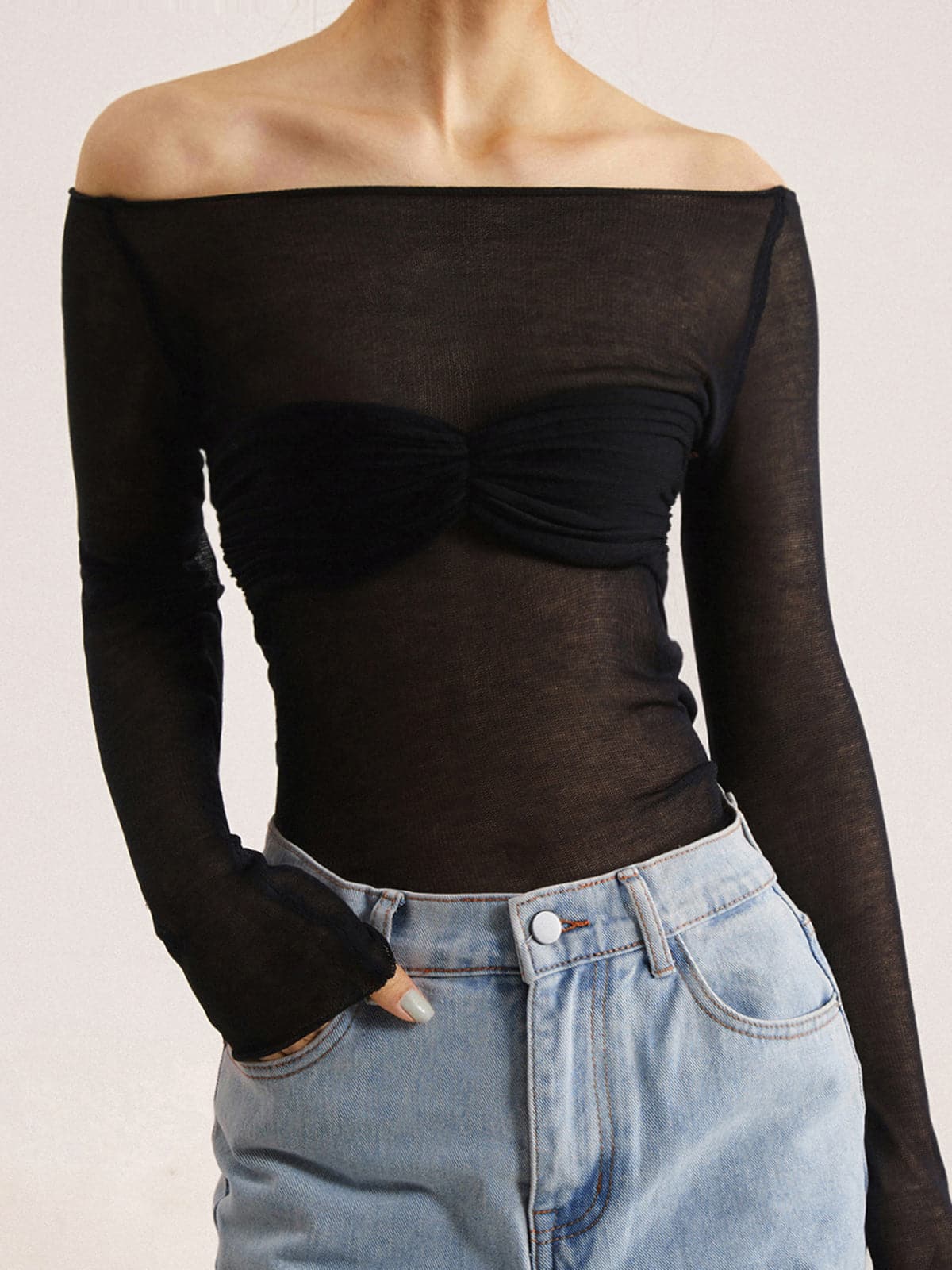 Off the shoulder discount mesh sleeve top