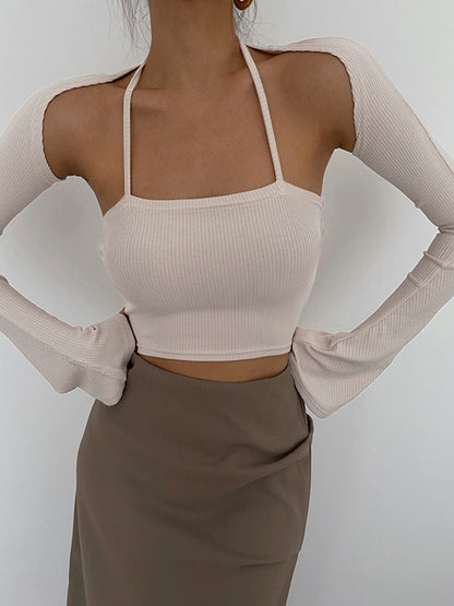 Halter Tie Back Two Piece Shrug Crop Top