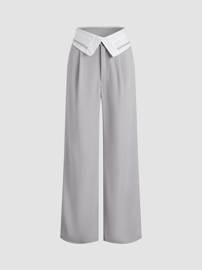 Contrast Waist Leisure Wide Leg Pants