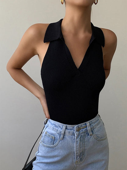 Ribbed Polo Tank Top