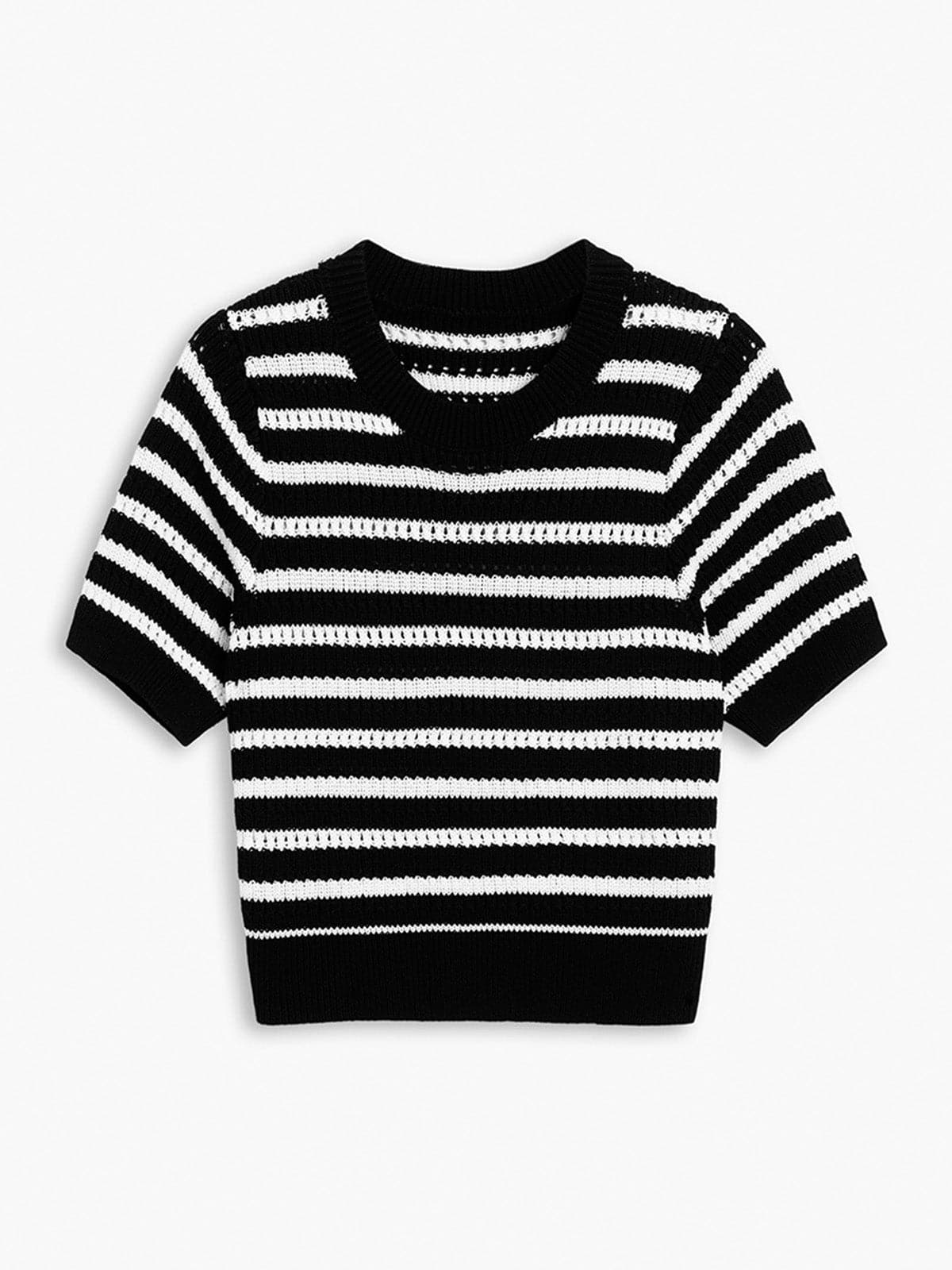 Stripe Crochet Open Knit Top