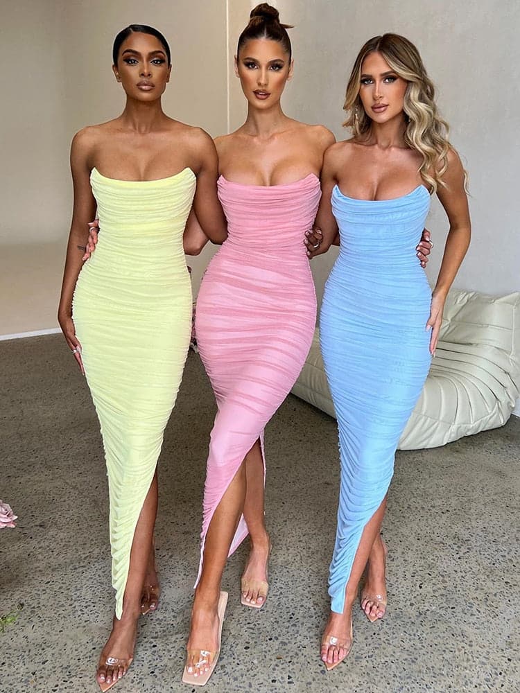 Mesh Bodycon Strapless Dress